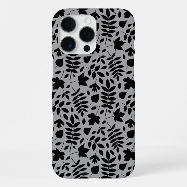 Fallen Leaves Pattern Black on Grey iPhone Case (Back)