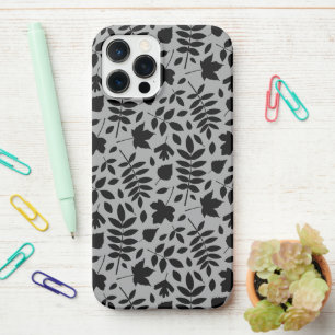 Fallen Leaves Pattern Black on Grey iPhone 12 Pro Max Case