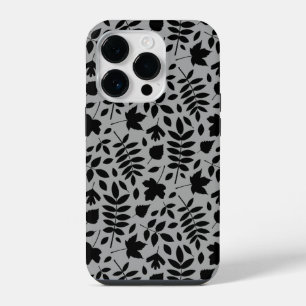 Fallen Leaves Pattern Black on Grey iPhone 14 Pro Case