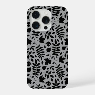 Fallen Leaves Pattern Black on Grey iPhone 15 Pro Case