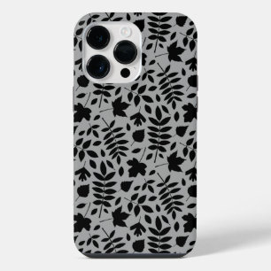 Fallen Leaves Pattern Black on Grey iPhone 14 Pro Max Case