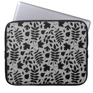 Fallen Leaves Pattern Black on Grey Laptop Sleeve