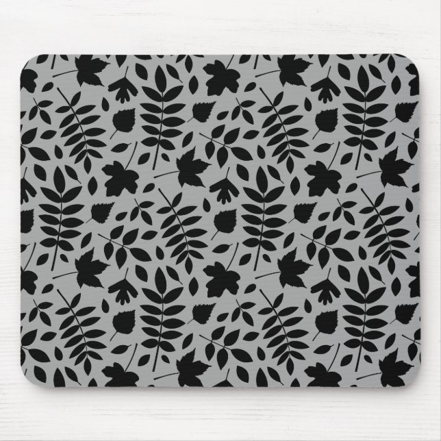 Fallen Leaves Pattern Black on Grey Mouse Pad (Front)