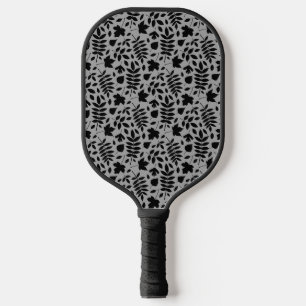 Fallen Leaves Pattern Black on Grey Pickleball Paddle