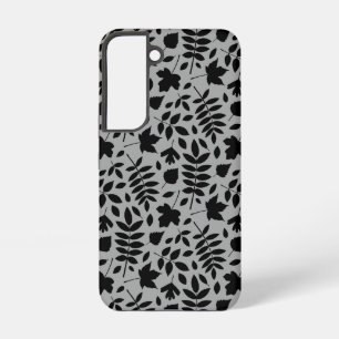 Fallen Leaves Pattern Black on Grey Samsung Galaxy Case