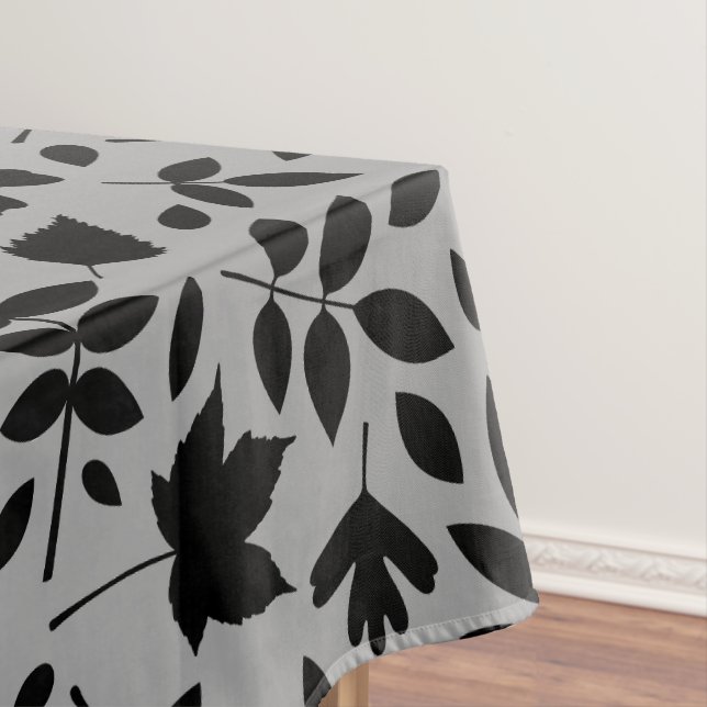 Fallen Leaves Pattern Black on Grey Tablecloth (In Situ)