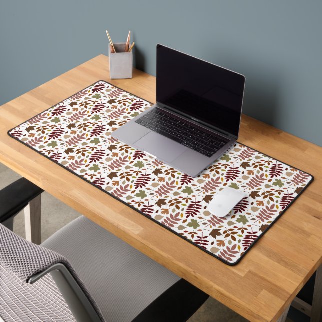Fallen Leaves Pattern Fall Colours on White Desk Mat (Office 2)
