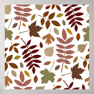 Fallen Leaves Pattern Fall Colours on White Poster