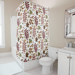 Fallen Leaves Pattern Fall Colours on White Shower Curtain
