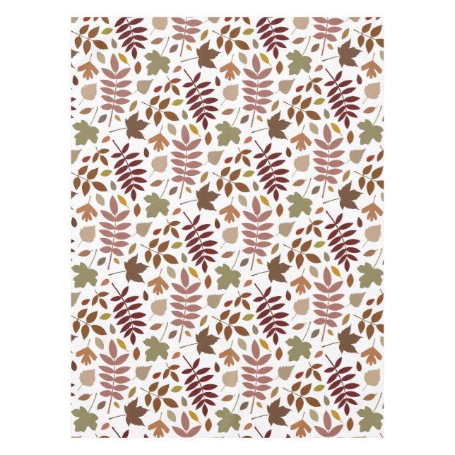 Fallen Leaves Pattern Fall Colours on White Tablecloth (Front)