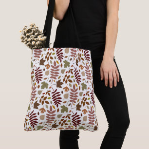 Fallen Leaves Pattern Fall Colours on White Tote Bag