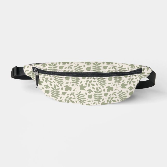 Fallen Leaves Pattern Green on Cream Bum Bags (Front)