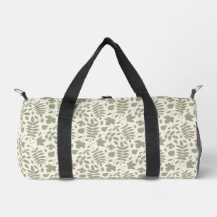 Fallen Leaves Pattern Green on Cream Duffle Bag