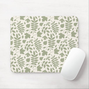Fallen Leaves Pattern Green on Cream Mouse Pad
