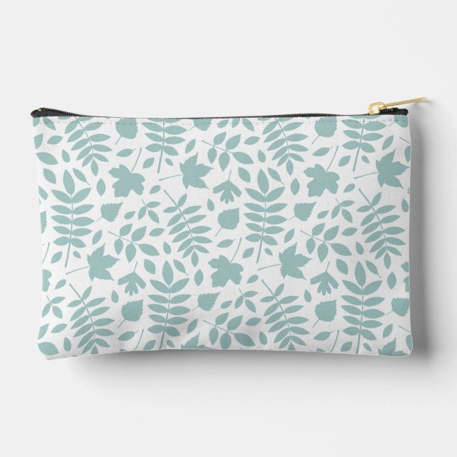 Fallen Leaves Pattern Lt Teal on White Accessory Pouch (Back)