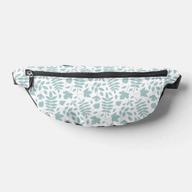 Fallen Leaves Pattern Lt Teal on White Bum Bags (Lay Down)