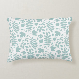 Fallen Leaves Pattern Lt Teal on White Decorative Cushion
