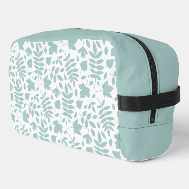 Fallen Leaves Pattern Lt Teal on White Dopp Kit (Left Corner)