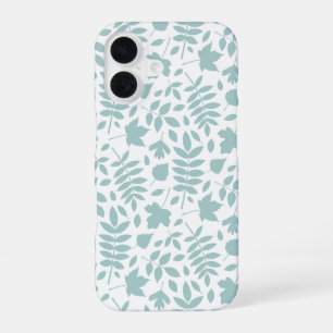 Fallen Leaves Pattern Lt Teal on White iPhone 16 Case