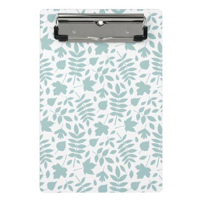 Fallen Leaves Pattern Lt Teal on White Mini Clipboard (Front)