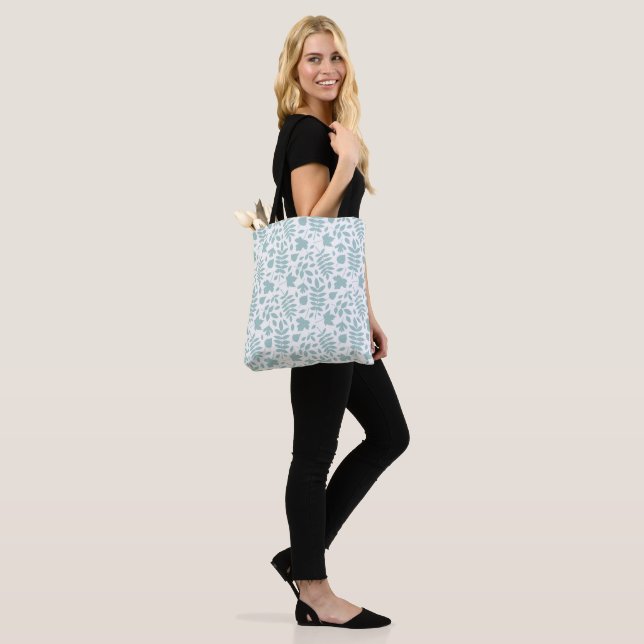 Fallen Leaves Pattern Lt Teal on White Tote Bag (On Model)