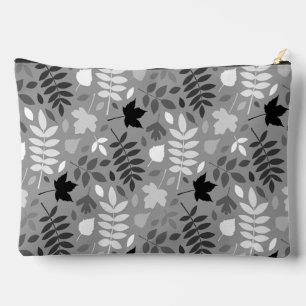 Fallen Leaves Pattern Monochrome on Grey Accessory Pouch