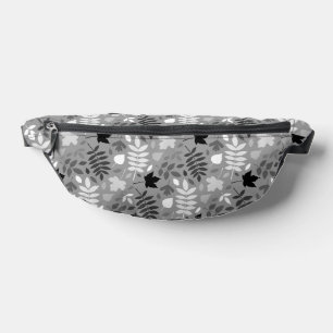 Fallen Leaves Pattern Monochrome on Grey Bum Bags
