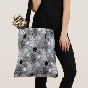Fallen Leaves Pattern Monochrome on Grey Tote Bag