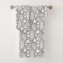 Fallen Leaves Pattern White on Grey