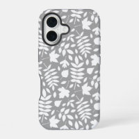Fallen Leaves Pattern White on Grey