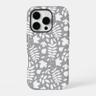 Fallen Leaves Pattern White on Grey iPhone 16 Pro Case