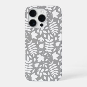 Fallen Leaves Pattern White on Grey iPhone 16 Pro Case