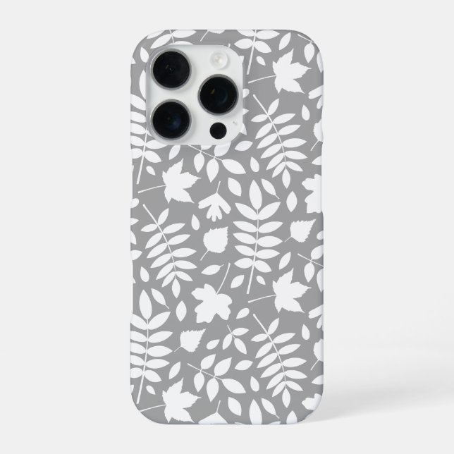 Fallen Leaves Pattern White on Grey iPhone Case (Back)