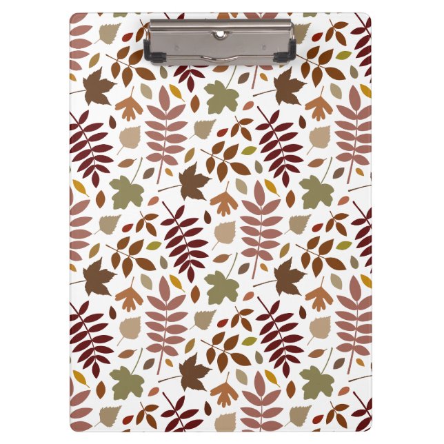 Fallen Leaves Rpt Pattern Fall Colours on White Clipboard (Front)