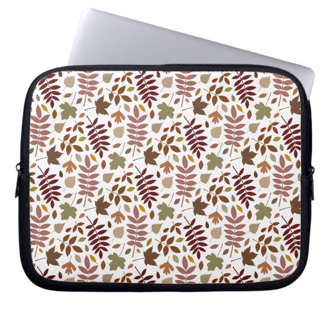 Fallen Leaves Rpt Pattern Fall Colours on White Laptop Sleeve (Front)