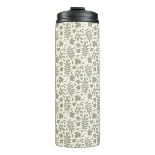 Fallen Leaves Rpt Pattern Green on Cream Thermal Tumbler
