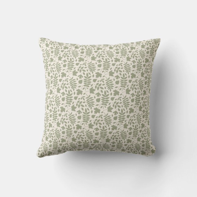 Fallen Leaves Sml Pattern Green on Cream Cushion (Back)