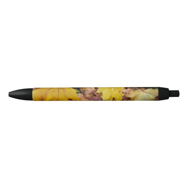 Fallen Maple Leaves Yellow Autumn Nature Black Ink Pen (Front)
