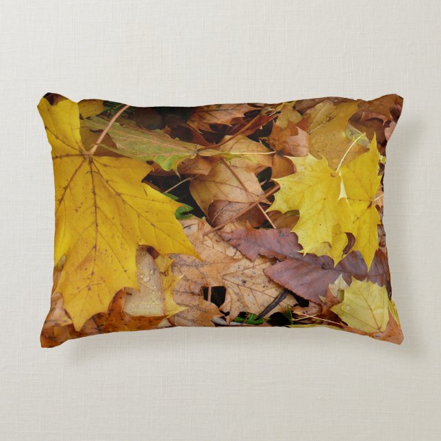 Fallen Maple Leaves Yellow Autumn Nature Decorative Cushion (Front)