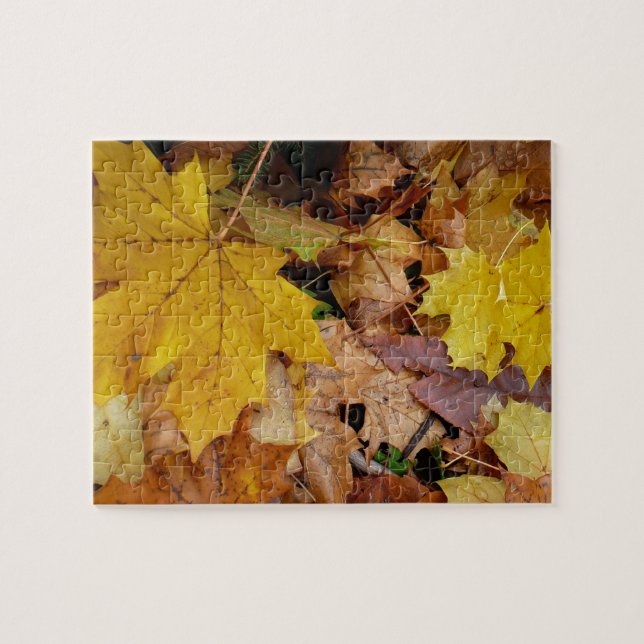 Fallen Maple Leaves Yellow Autumn Nature Jigsaw Puzzle (Horizontal)