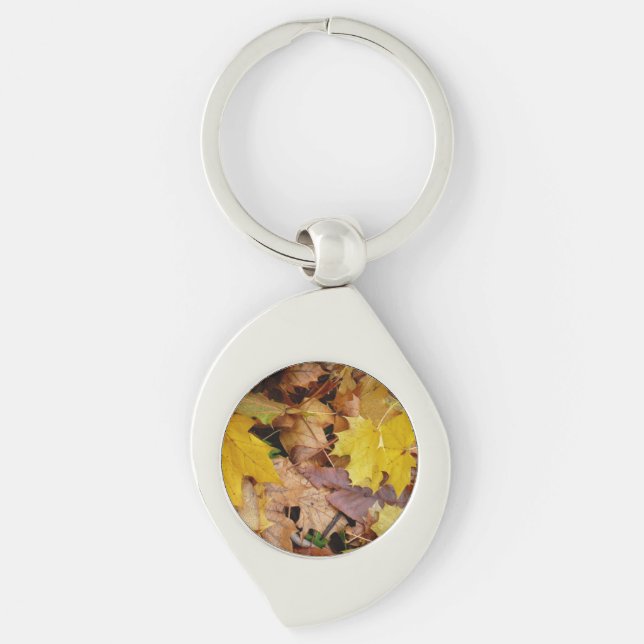 Fallen Maple Leaves Yellow Autumn Nature Key Ring (Front)