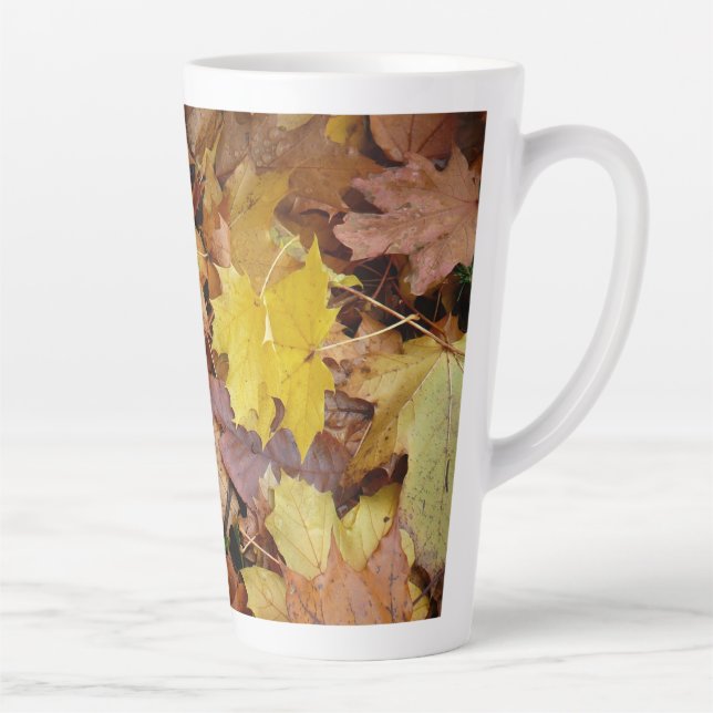Fallen Maple Leaves Yellow Autumn Nature Latte Mug (Right)