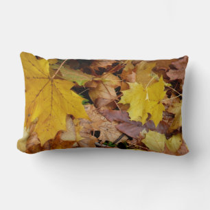 Fallen Maple Leaves Yellow Autumn Nature Lumbar Cushion