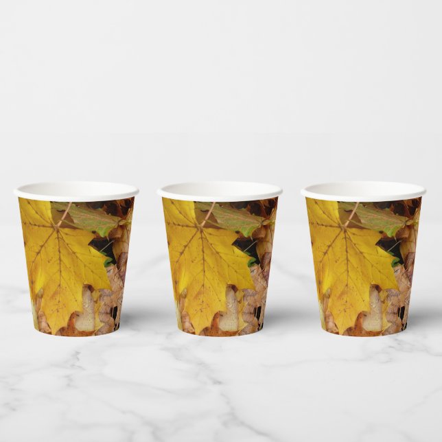 Fallen Maple Leaves Yellow Autumn Nature Paper Cups (Multi)