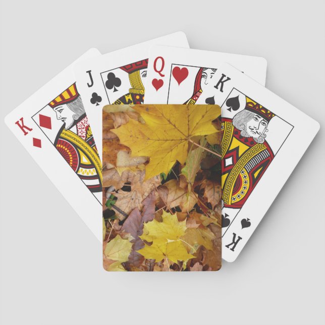 Fallen Maple Leaves Yellow Autumn Nature Playing Cards (Back)
