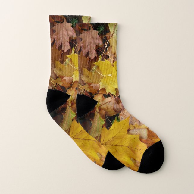 Fallen Maple Leaves Yellow Autumn Nature Socks (Pair)