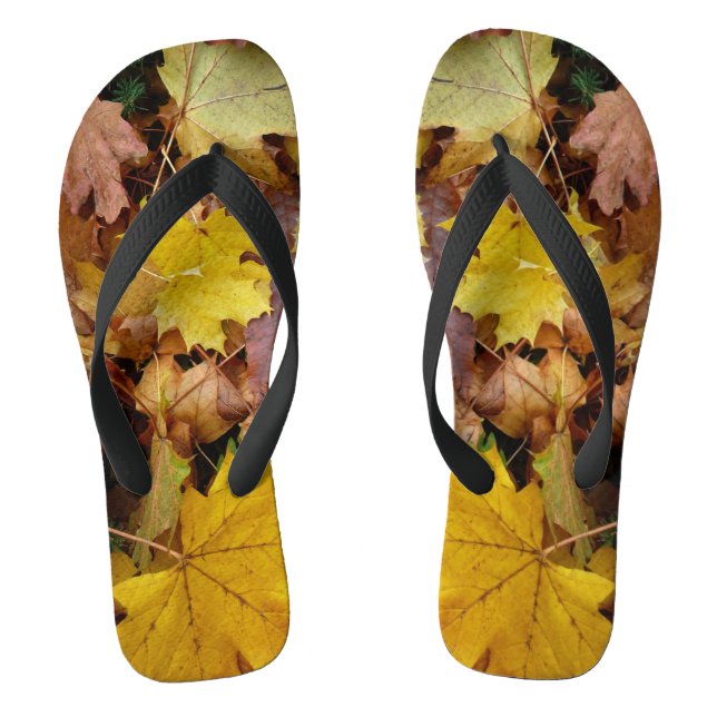 Fallen Maple Leaves Yellow Autumn Nature Thongs (Footbed)