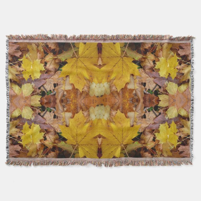 Fallen Maple Leaves Yellow Autumn Nature Throw Blanket (Front)