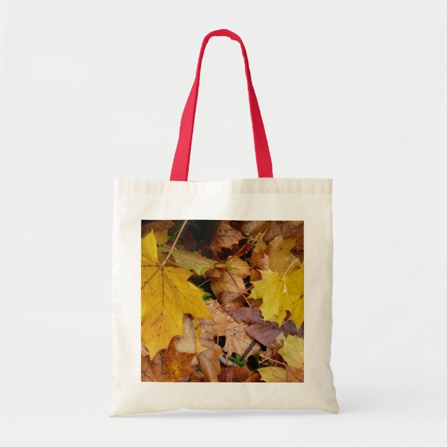 Fallen Maple Leaves Yellow Autumn Nature Tote Bag (Front)