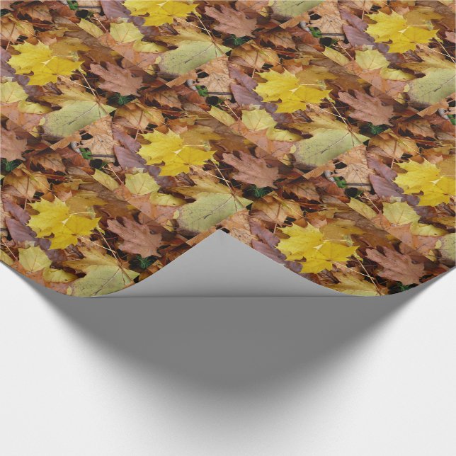 Fallen Maple Leaves Yellow Autumn Nature Wrapping Paper (Corner)